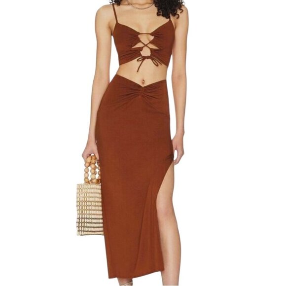 L* Space Revolve Size M Skirt “It's A Date” Brown Midi Side Slit Stretchy‎ NWT - Picture 9 of 14